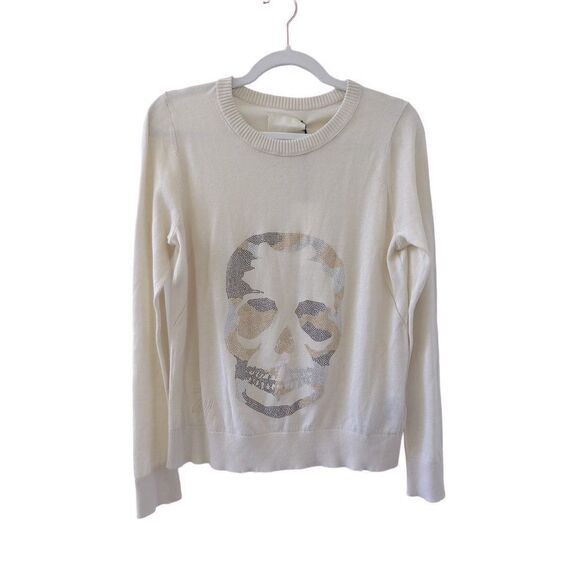 Zadig & Voltaire Miss Camo Skull Strass Sweater Women’s Cream Size Medium - Picture 3 of 12